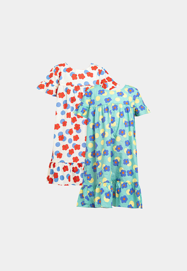 Forest Kids Girl Short Sleeve Kids Full Print Dress | Baju Budak Perempuan Girl Dresses - FK82010