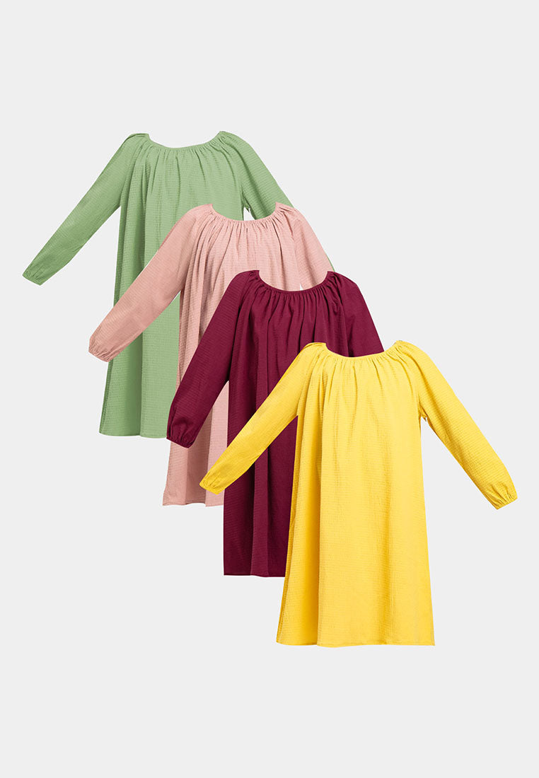 Forest Kids Girl Long Sleeve Plain Kids Dress | Baju Budak Perempuan Girl Dress - FK82011