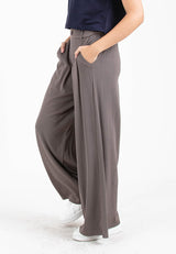 Forest Ladies Elastic Waist Wide Leg Textured Women Pants | Seluar Perempuan Palazzo - 810520