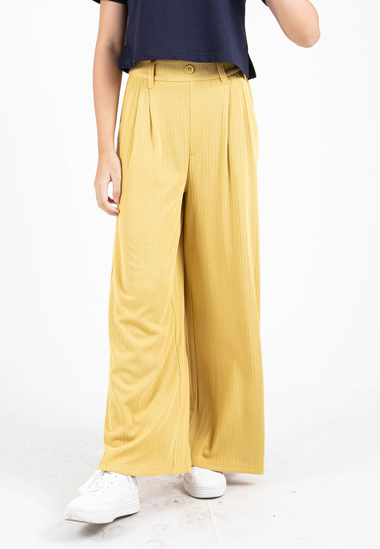 Forest Ladies Elastic Waist Wide Leg Textured Women Pants | Seluar Perempuan Palazzo - 810520