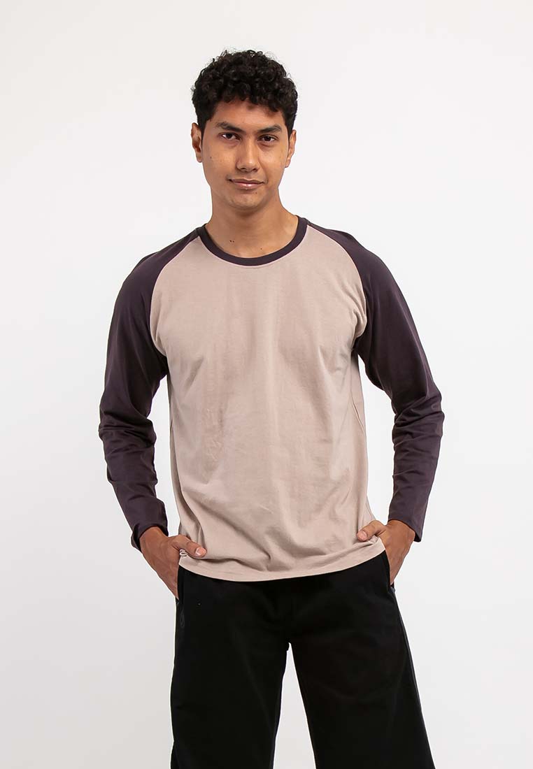 Forest 100% Cotton Round Neck Raglan Long Sleeve Plain Tee T Shirt Men | Baju T Shirt Lelaki Lengan Panjang - 23659