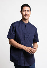 Forest Cotton Woven Short Sleeve Mandarin Collar Plain Men Shirt | Baju Kemeja Lelaki - 23687
