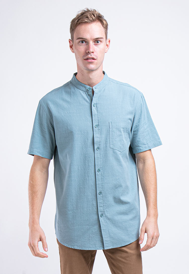 Forest Cotton Woven Short Sleeve Shirt Plain Men Shirt | Baju Kemeja Lelaki - 23688