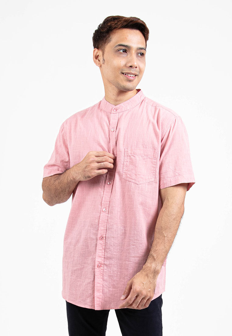 Forest Cotton Woven Plain Short Sleeve Men Shirt | Baju Kemeja Lelaki - 23809