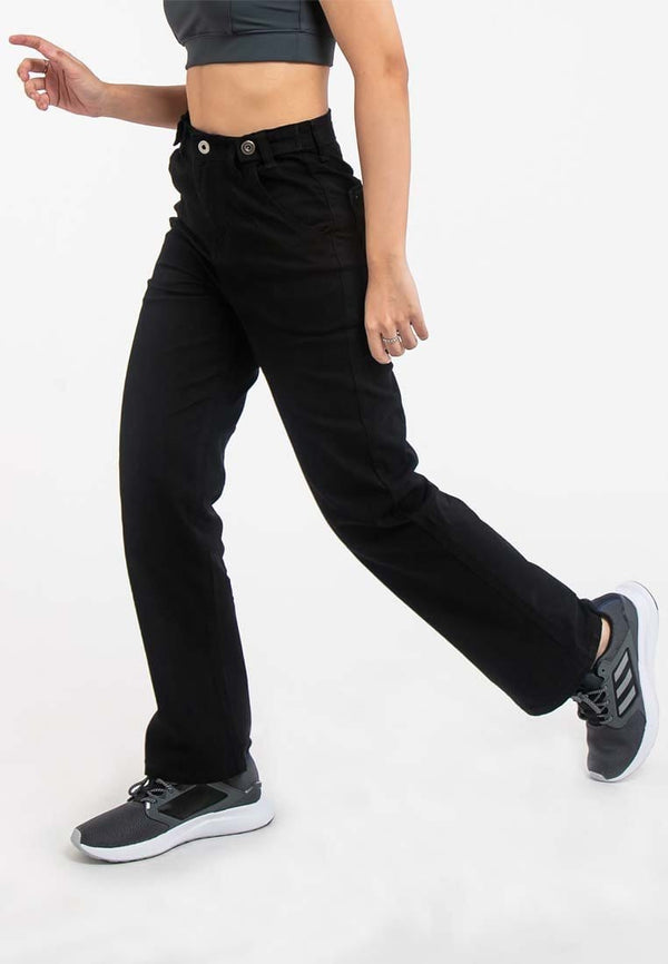 Ladies Adjustable Button Waist Wide Leg Cotton Twill Pants - 810446