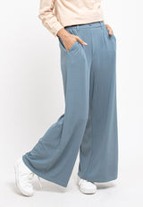 Forest Ladies Elastic Waist Wide Leg Textured Women Pants | Seluar Perempuan Palazzo - 810520