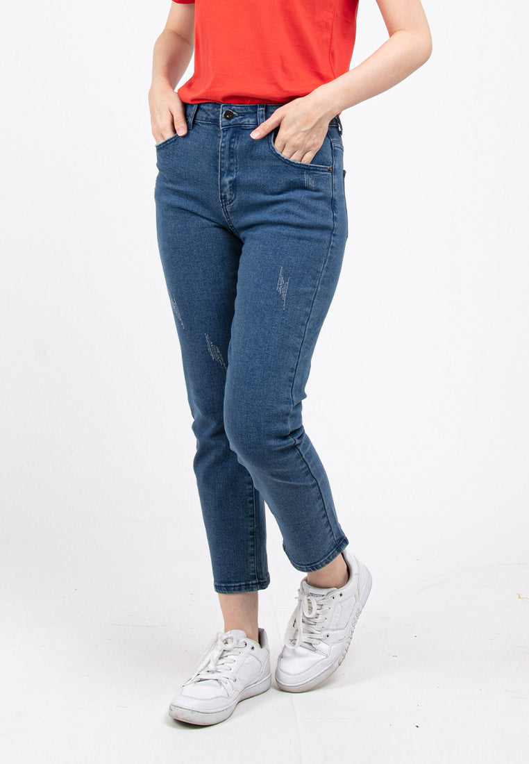 Forest Ladies Mid Rise Slim Fit Ripped Cropped Jeans | Seluar Jeans Perempuan - 810523