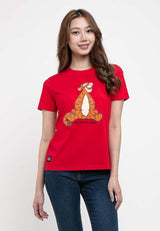 Forest X Disney Tigger Velvet Texture Round Neck Tee | Baju T shirt Perempuan - FW820004