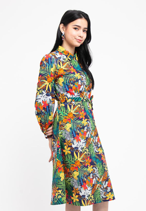 Ladies Long Sleeve Collar Printing Dress - 822092 C