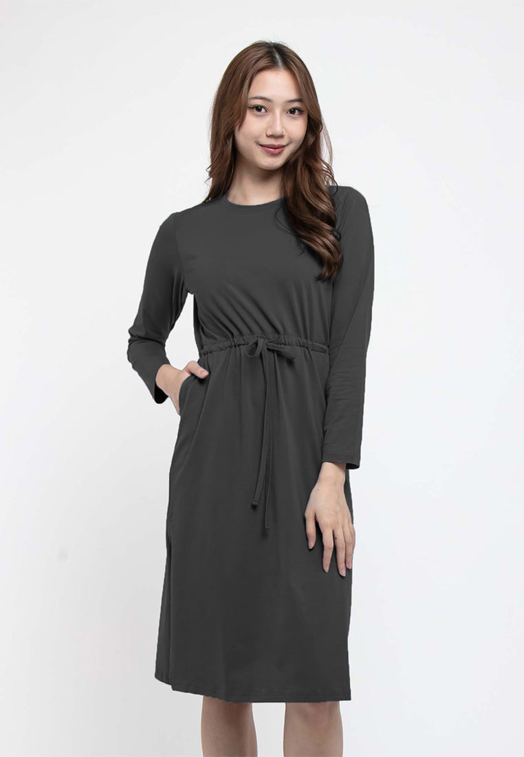 Forest Ladies Premium Cotton Long Sleeve Casual Drawstring Women Dress - 822126