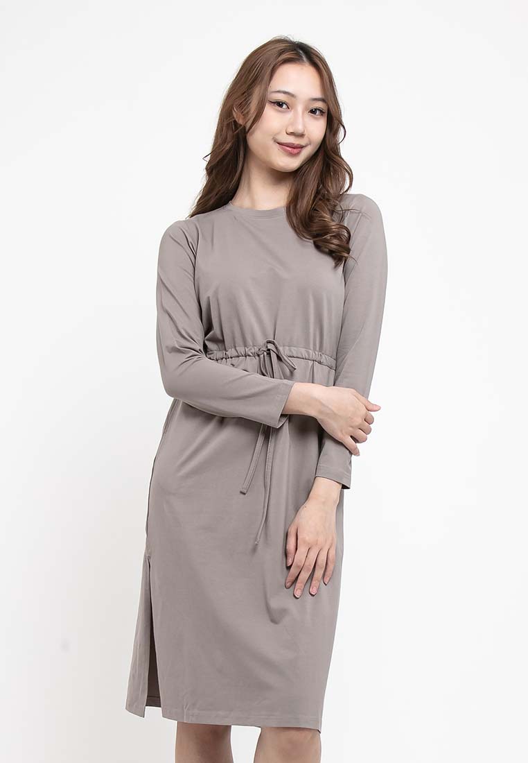 Forest Ladies Premium Cotton Long Sleeve Casual Drawstring Women Dress - 822126