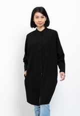 Forest Ladies Woven Long Sleeve Mandarin Collar Loose Fit Dress Shirt Blouse Women | Baju Kemeja Perempuan - 822161