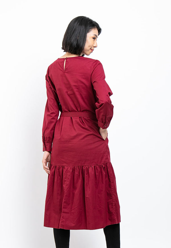 Forest Ladies Long Sleeve Woven Regular Cut Fashion Women Dress | Baju Perempuan Blouse - 822163