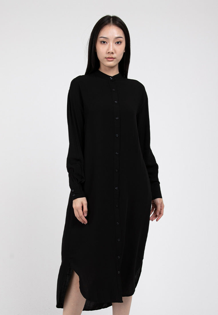 Forest Ladies Woven Soft-Touch Fabric Long Sleeve Mandarin Collar Dress Shirt Women | Baju Kemeja Perempuan - 822176