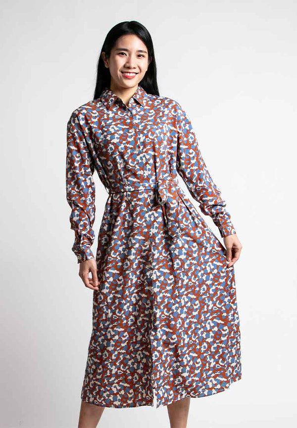 Forest Ladies Woven Long Sleeve Collar Leopard Pattern Dress Women | Baju Perempuan - 822191