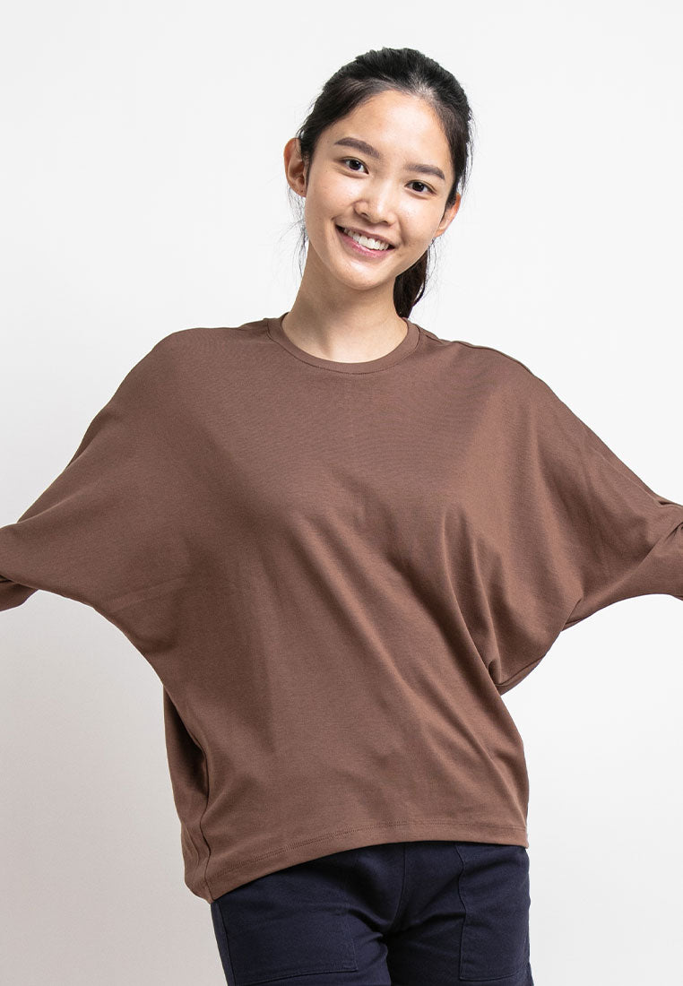 Forest Ladies Premium Interlock Cotton Crew Neck Drape Tshirt Women | Baju T Shirt Perempuan Lengan Panjang - 822206