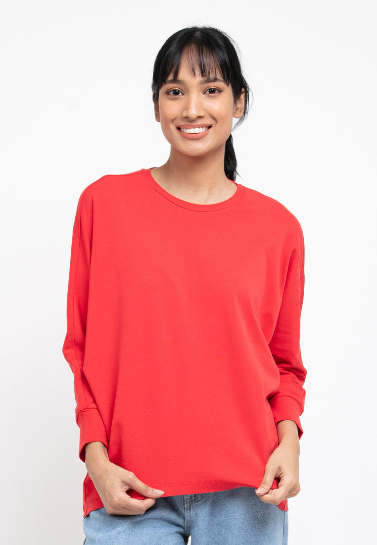 Forest Ladies Premium Interlock Cotton Crew Neck Drape Tshirt Women | Baju T Shirt Perempuan Lengan Panjang - 822206