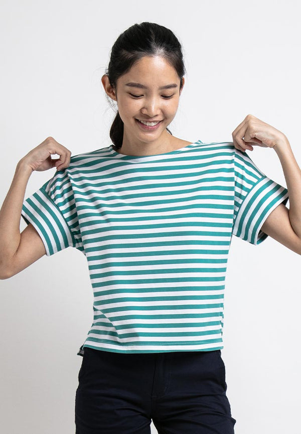 Forest Ladies Premium Cotton Stripe Round Neck Tee | Baju T Shirt Perempuan - 822211