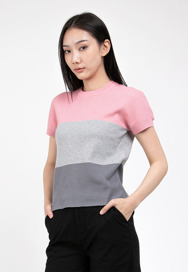 Forest Ladies Short Sleeve Fancy Knitted Round Neck T Shirts Ladies Knitwear | Baju Perempuan Knitwear - 822246