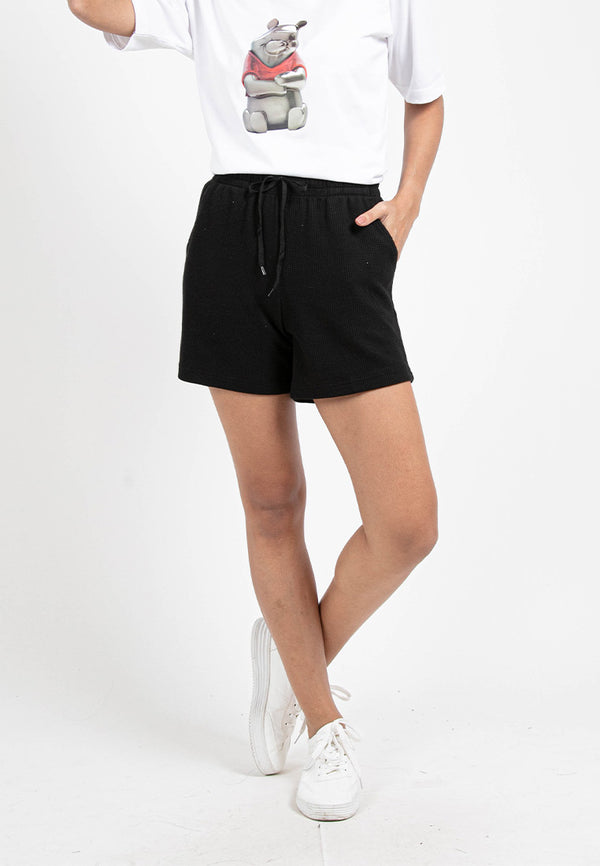 Forest Ladies Waffle Cotton Shorts Pants Plain Elastic Women Casual Shorts | Seluar Pendek Perempuan - 860158
