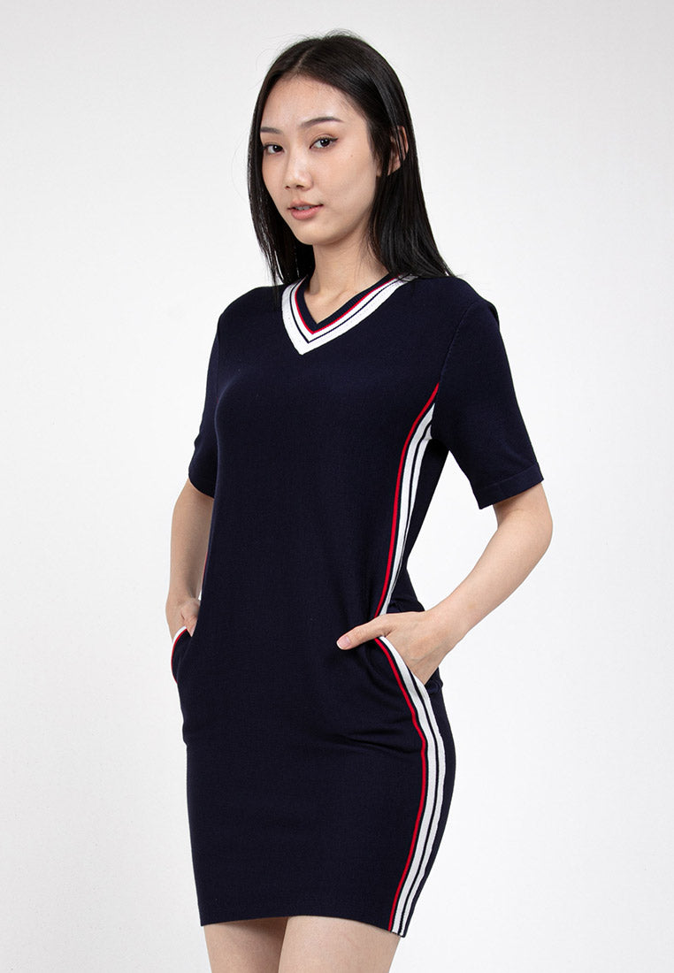 Forest Ladies Short Sleeve Fancy Knitted Round Neck Dress Ladies Knitwear - 885017