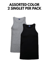 (2 Pcs) Byford Men 100% Cotton Sleeveless Singlet Assorted Colour- BID774S