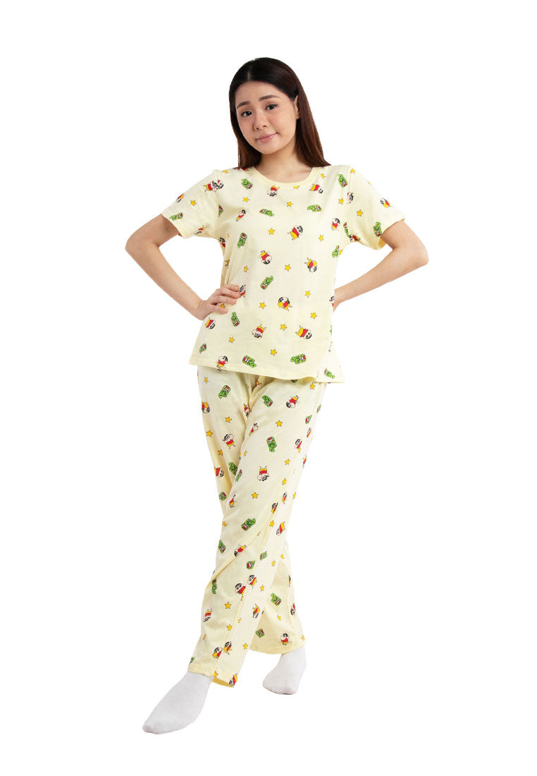 ( 1 Set ) Forest X Shinchan 30th Anniversary Ladies 100% Cotton Short Sleeve Long Pants Pyjamas Set - CPD0012