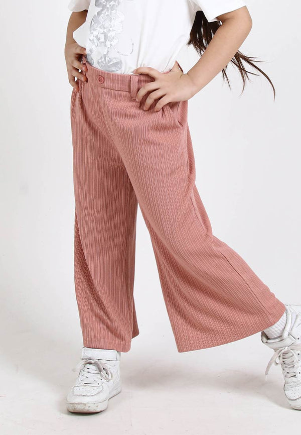 Forest Kids Girl Elastic Waist Textured Wide Leg Pants | Seluar Budak Perempuan Palazzo - FK810010
