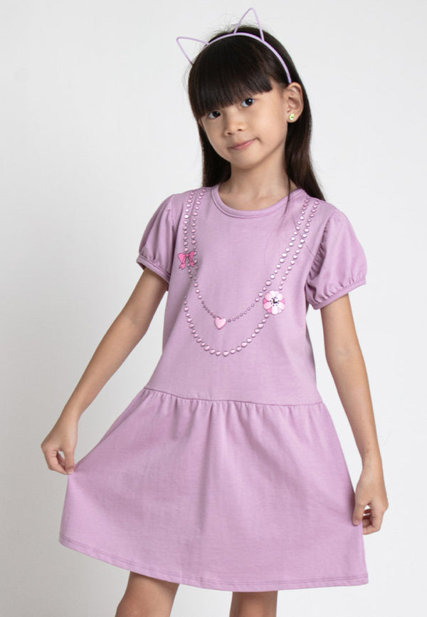 Forest Kids Girl 100% Cotton Girl Puff Sleeve Kids Dress | Baju Budak Perempuan Pakaian Dresses  - FK885008