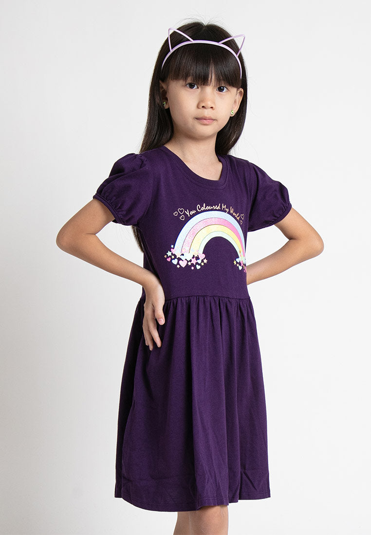 Forest Kids Girl 100% Cotton Girl Puff Sleeve Kids Dress | Baju Budak Perempuan Pakaian Dresses  - FK885009