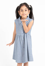 Forest Kids Girl Woven Sleeveless Collar Button Dress I Baju Budak Perempuan Girl Dress - FK885014