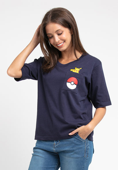 Forest Ladies Pokémon Heavy Weight Cotton Boxy-Cut Pocket Round Neck T Shirt Women | Baju T shirt Perempuan - FP821005