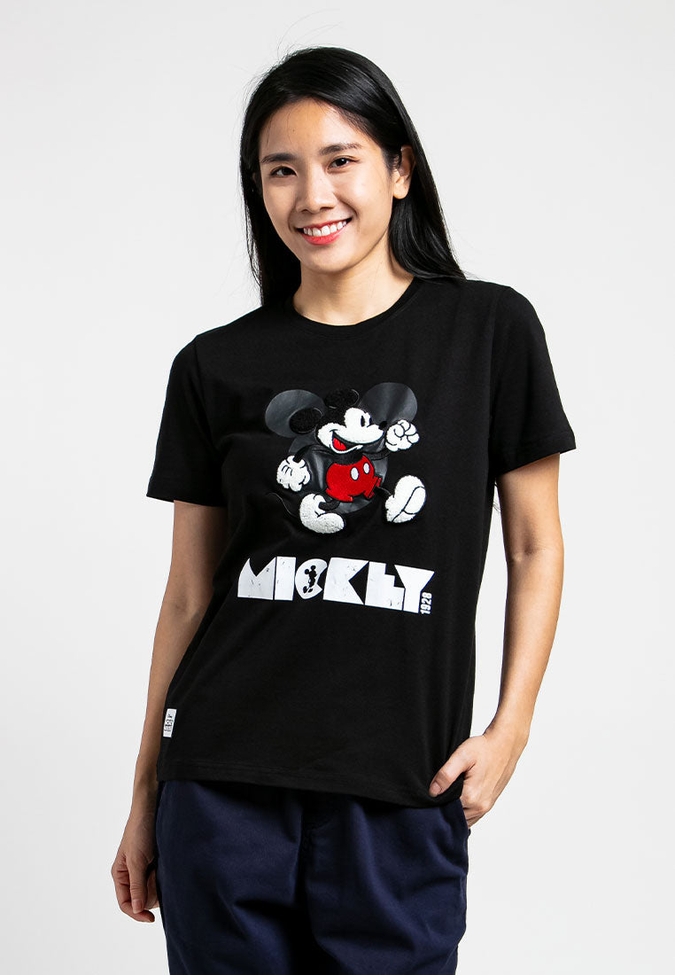 Forest X Disney Mickey Premium Fleece Textured and Embroidered Round Neck Tee Women | Baju T shirt Perempuan - FW820025