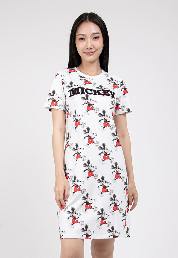 Forest x Disney Premium Effects Embroidered Fonts Round Neck Casual Women Dress | Baju Perempuan - FW885010