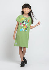 Forest X Disney Girl Printed Short Sleeve Kids Dress | Baju Budak Perempuan Girl Dresses - FWK82006