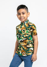 Forest Kids Woven Boy Camouflage Full Print Collar Short Sleeve Shirt Kids l Baju Kemeja Budak Lelaki - FK2045