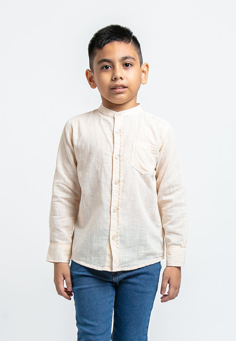 Forest Kids Woven Boy Stand Collar Long Sleeve Shirt Kids l Baju Budak Lelaki - FK2050