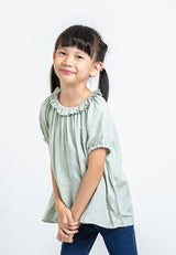 Forest Kids Girl Short Sleeve Ruffle Collar Shirt Kids Shirt | Baju Budak Perempuan Girl  - FK82014