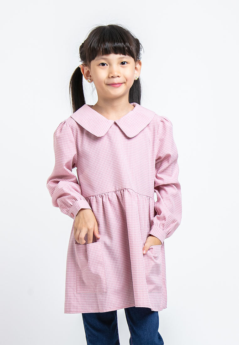 Forest Kids Woven Girl Short Sleeve Regular Cut Checked Dress I Baju Budak Perempuan Girl Dress - FK82022