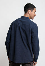 Forest Cotton Woven Long Sleeve Mandarin Collar Plain Men Shirt | Baju Kemeja Lelaki - 23690