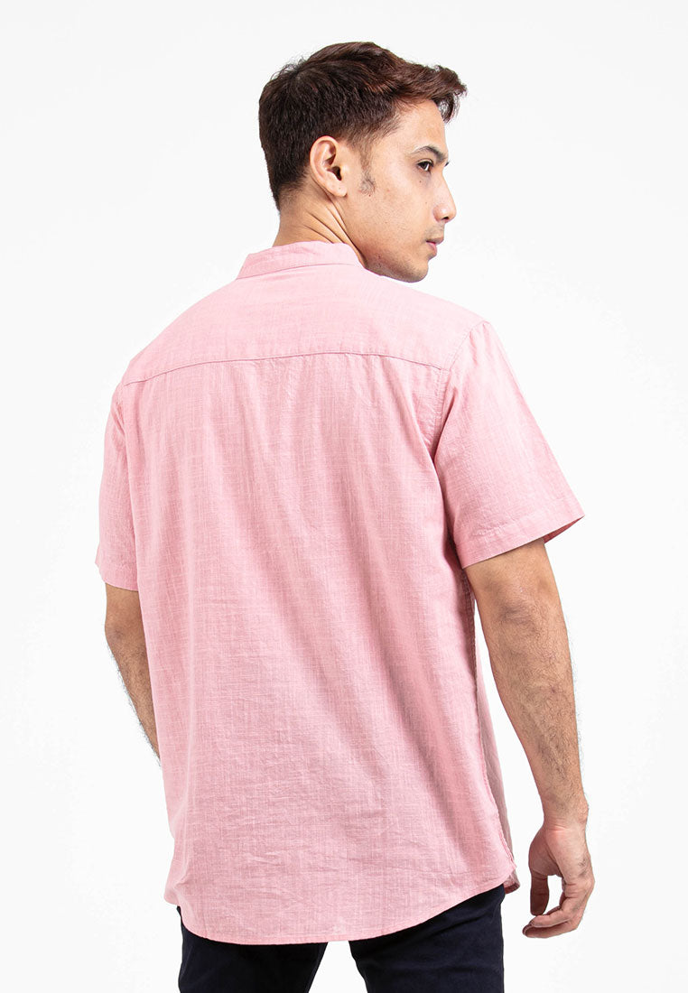 Forest Cotton Woven Plain Short Sleeve Men Shirt | Baju Kemeja Lelaki - 23809