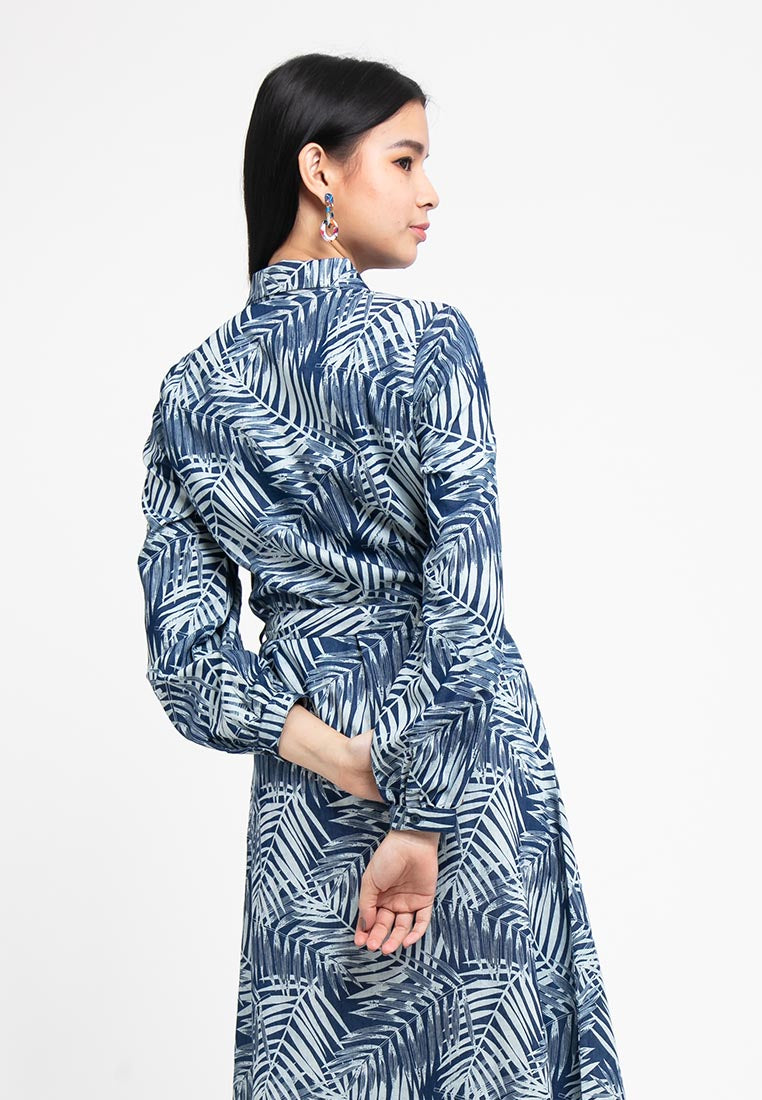 Ladies Long Sleeve Collar Printing Dress - 822092 D