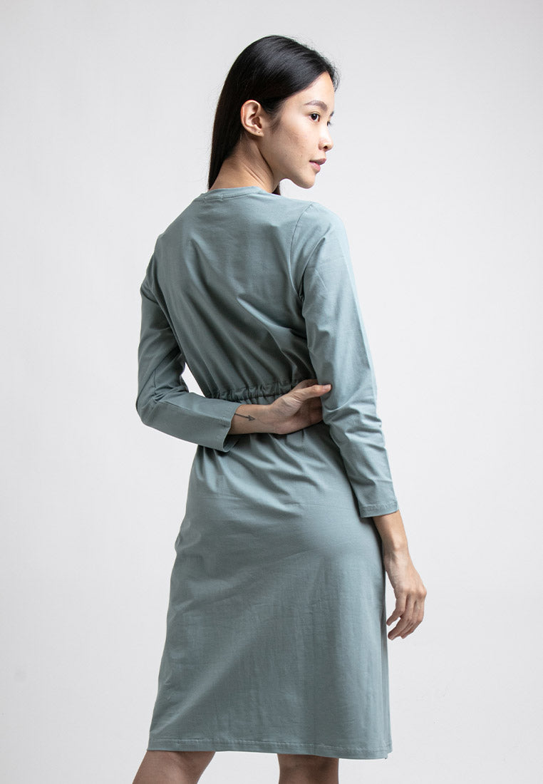 Forest Ladies Premium Cotton Long Sleeve Casual Drawstring Women Dress - 822126