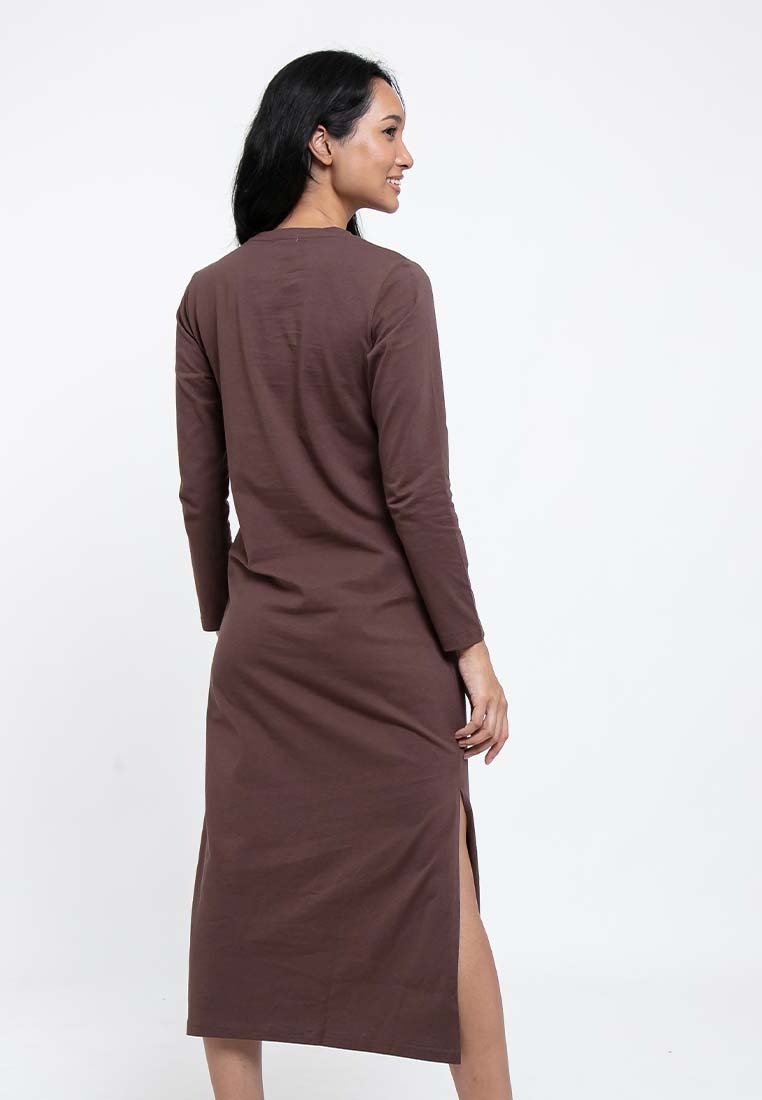 Forest Ladies Premium Cotton Linen Hand Feel Long Sleeve Casual Women Maxi Dress - 822127