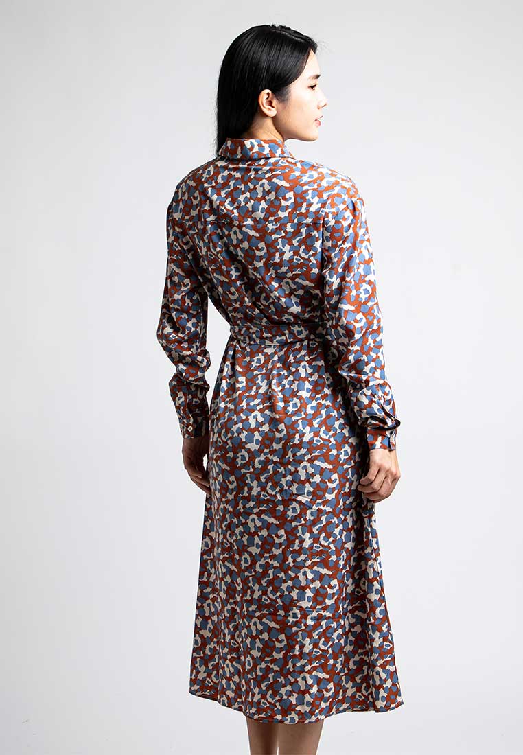 Forest Ladies Woven Long Sleeve Collar Leopard Pattern Dress Women | Baju Perempuan - 822191