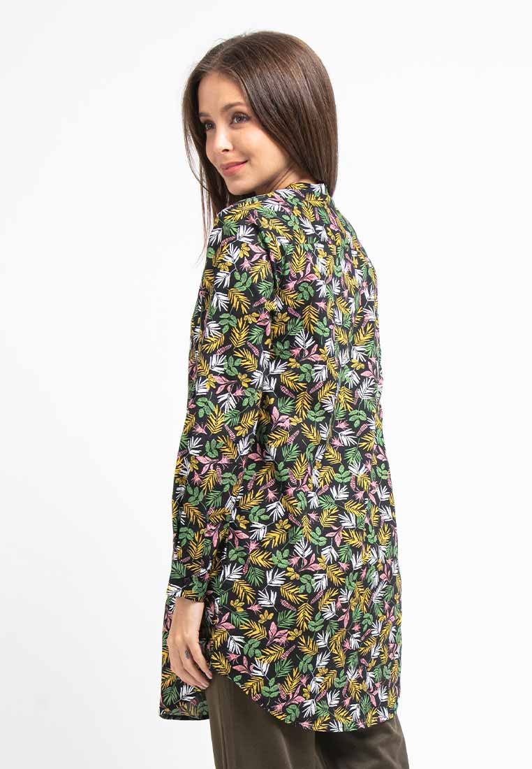 Forest Ladies Woven Long Sleeve Floral Pattern Women Long Tunic Shirt | Baju Perempuan - 822219
