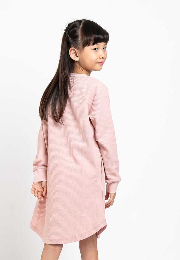 Forest Kids Waffle Cotton Long Sleeve Round Neck Dress  | Baju Perempuan Lengan Panjang - FK885000