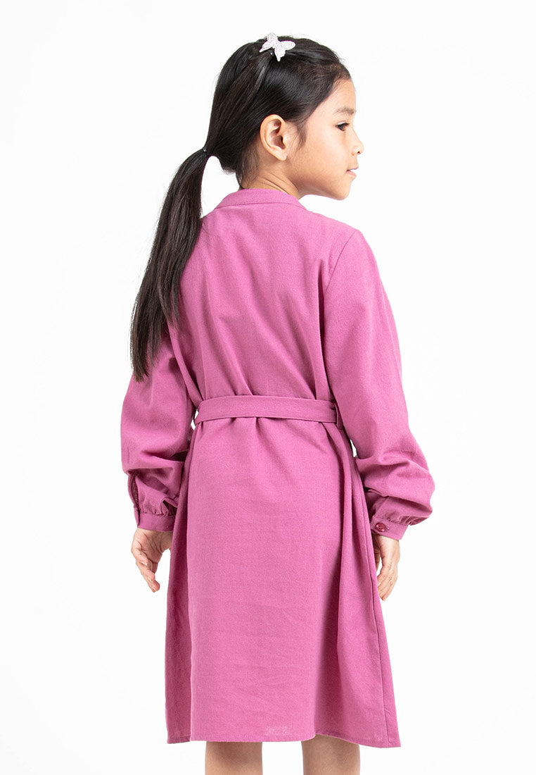 Forest Kids Girl Woven Long Sleeve Stand Collar Dress | Baju Budak Perempuan - FK885042