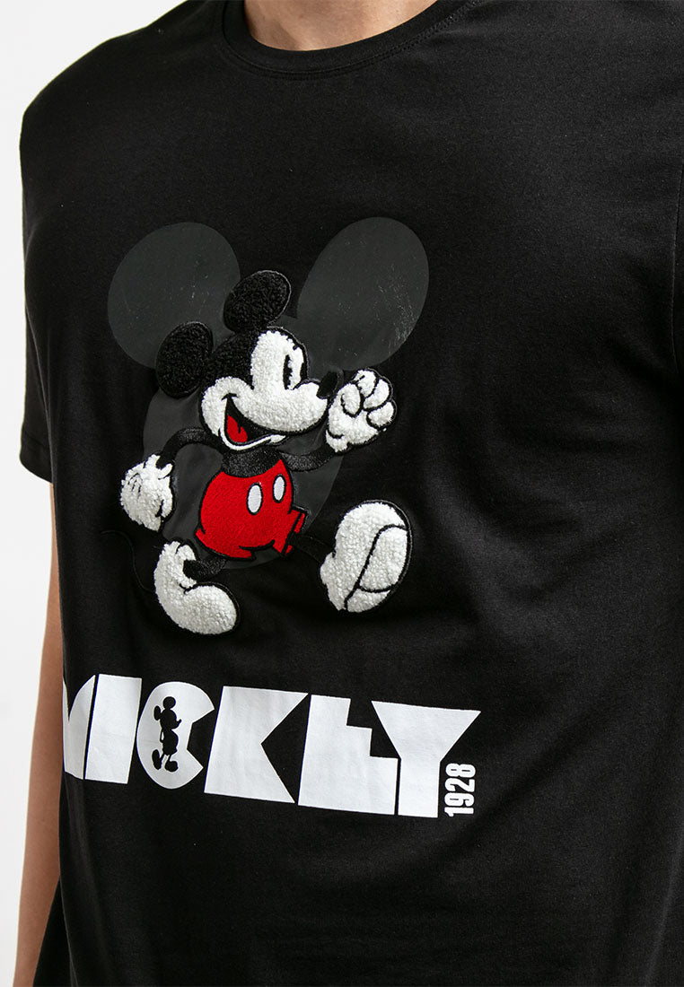 Forest X Disney Mickey Premium Fleece Textured and Embroidered Round Neck Tee Men | Baju T shirt Lelaki - FW20029