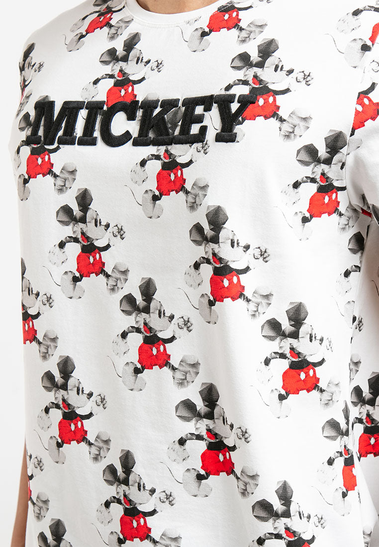 Forest X Disney Mickey Premium Effects Embroidered Fonts Round Neck Tee Men | Baju T shirt Lelaki - FW20032